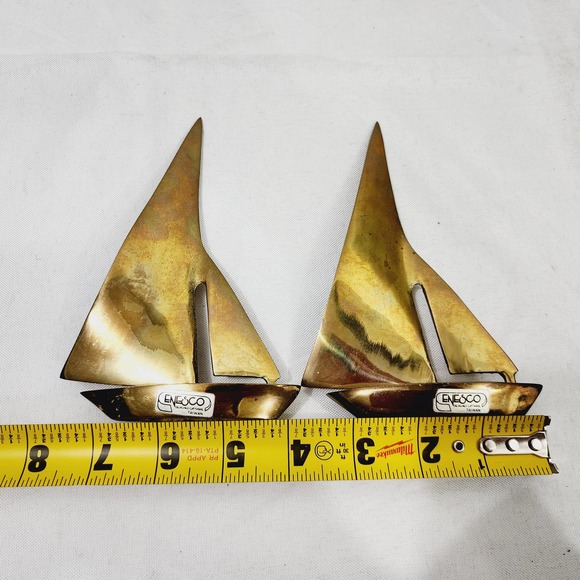 Vintage Enesco Mid-Century Modern Brass Sailboat Sculptures Paper Weights 1960s - Picture 3 of 15